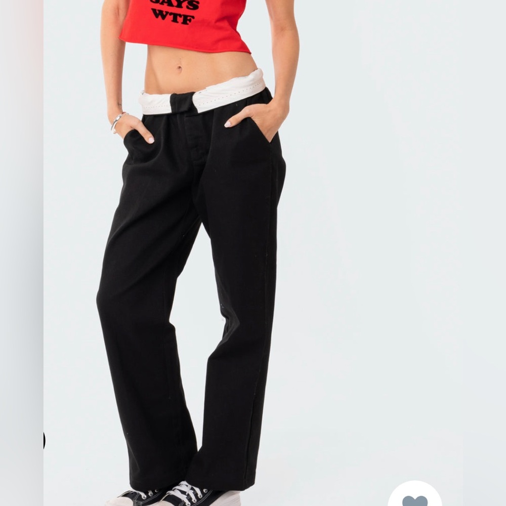 Folded wide leg chino pants